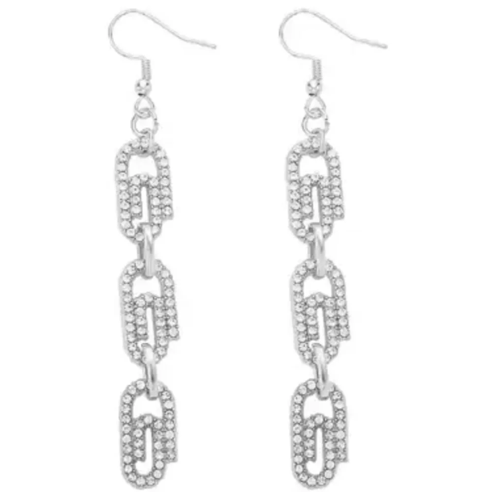 Austrian Crystal Paper Clip Dangle Earrings in Silvertone & Stainless Steel